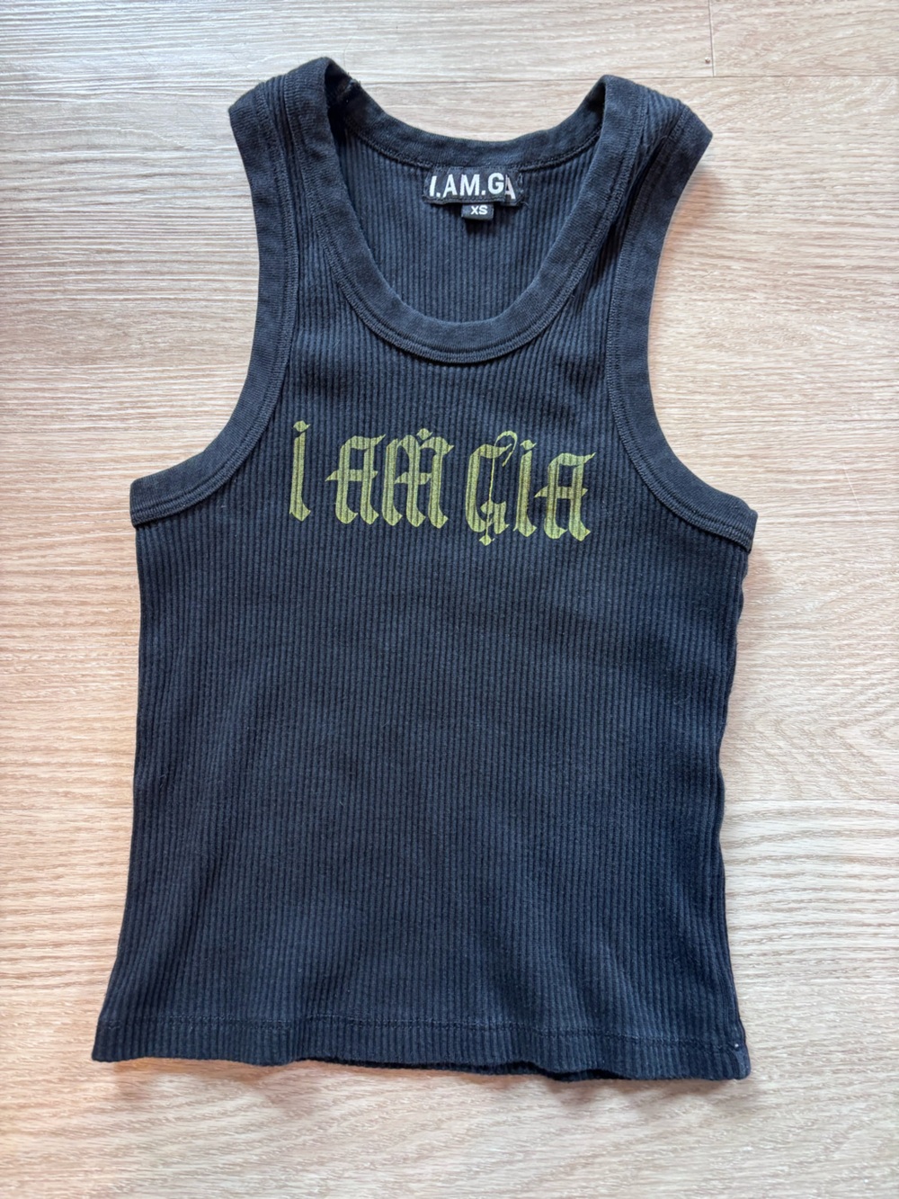 I.AM.GIA Women’s XS Ribbed Gothic Logo Tank Cotton Stretch Grunge Black Y2K
